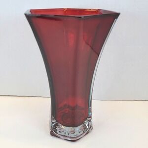 Hoosier Glass Ruby Red 10" Tall Glass Vase 6 Sided 4041